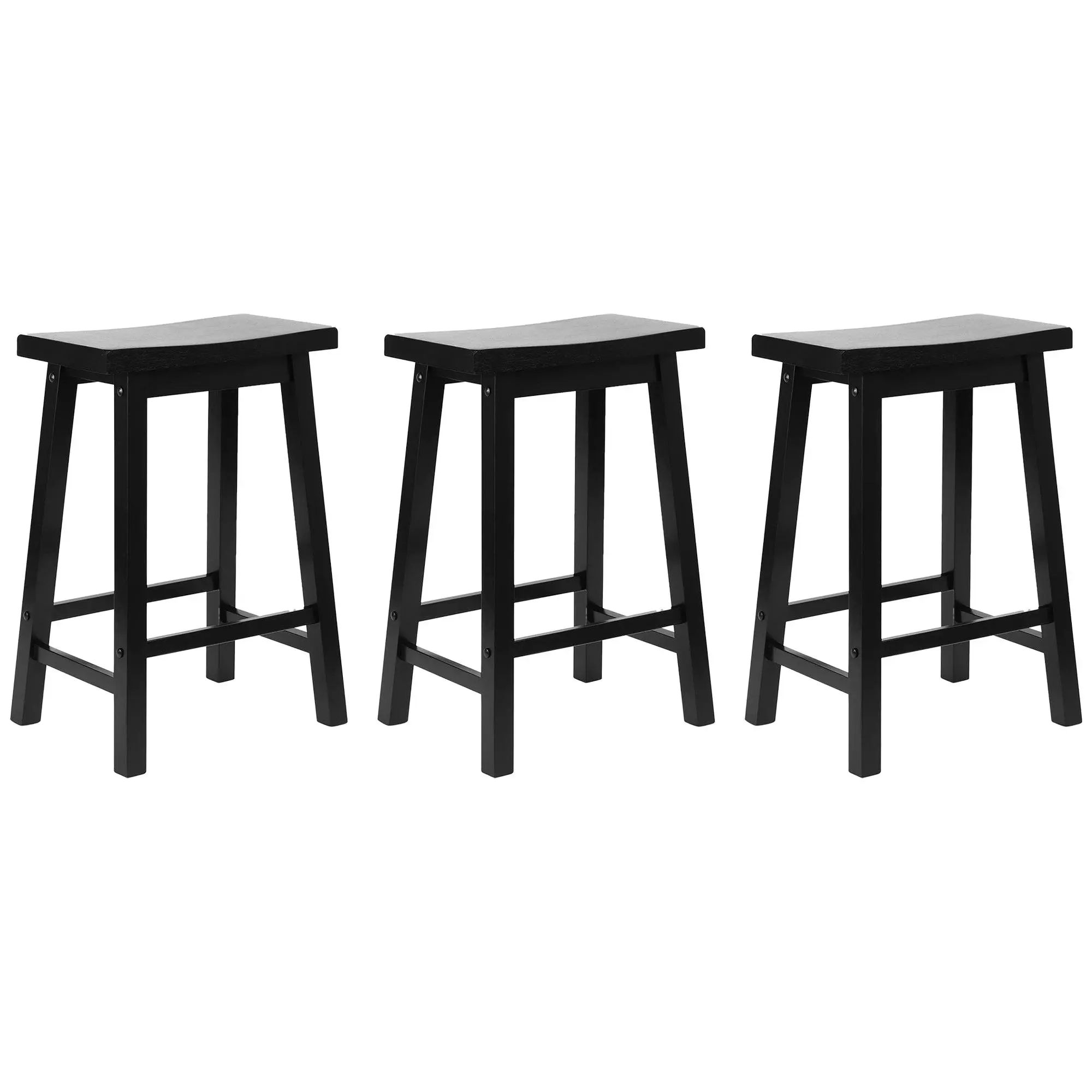 PJ Wood Classic Saddle Seat 24 Inch Kitchen Bar Counter Stool, Black (3 Pack) PJ Wood Classic Saddle Seat 24 Inch Kitchen Bar Counter Stool, Black (3 Pack)