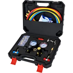 Nilight A/C Manifold Gauge Set Fits for R134a R410A R22 R404A 4-Way Auto HVAC Diagnostic Gauges Refrigerant Recharge kit with Adjustable Couplers 5FT Hoses Universal Can Tap