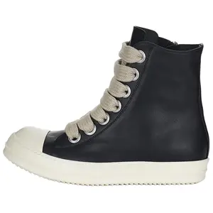 Women's Rick Owens Jumbo Lace Side-Zip Grain Leather High-Top Sneakers - Casual Walking Footwear, Trainer, Trending House White Official Maison Mihara Shoes