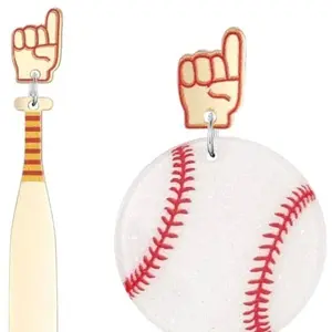 Baseball-themed Earrings with Foil Hand Design and Glittery Baseball Detail for Sports Fans