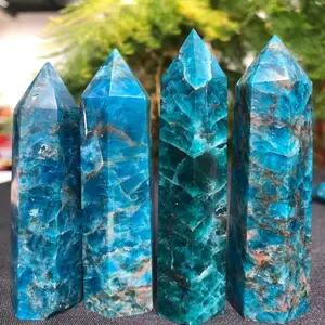 Home Garden Decoration Ornaments, Blue Apatite Crystal Quartz 3-4in Natural Crystal Tower Healing Chakra Crystal Tower Wand Obelisk Decor