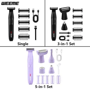 Weeme 5 in 1/3 in 1/ Single Electric Bikini Trimmer, Bikini Shaver, Rechargeable Razor Grooming Set, Portable Cordless Hair Removal for Body, Face, Legs, Armpits