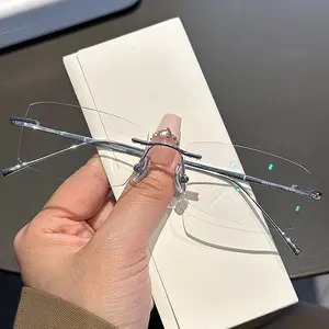 Blue light blocking photochromic frameless glasses for women with nearsightedness, available with prescription lenses, ultra-lightweight