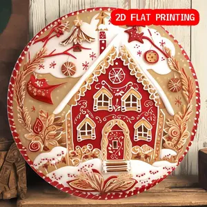 1pc Vintage Gingerbread Bakery Round Aluminum Sign - 8x8 Inch, Festive Christmas & Thanksgiving Wall Decor with Gingerbread House, Snowflakes, and Holiday Ornaments, Perfect for Home, Office, Cafe, or Restaurant, Holiday Wall Decor |   Vintage Wall Art |