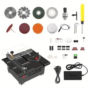 100W Multi-Functional Table Saw Mini Desktop Electric Saw Cutter Speed & Angle Adjustable 16mm Cutting Depth with Blade Flexible Shaft and More Accessories for Wood Plastic Acrylic Cutting