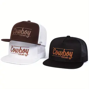 Unisex COWBOY Letter Embroidered Hip Hop Hat Adjustable Baseball Cap Breathable Sun Protection Outdoor Hat