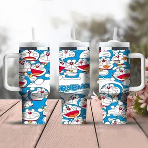 1pc 40oz Doraemon water bottle, stainless steel insulated water cup, portable travel cup, outdoor cup, accompanying cup with handle, thermos cup, cup set-Christmas Valentine's Day gift for Mother's Day, suitable for gift giving
