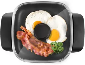 B BRAZIFY EG808 8” x 8" Non-stick Electric Skillet, Dishwasher Safe with Tempered Glass Vented Lid, Rapid Heat Up, 600W, Black Easy Egg Cooker Egg Cooker Machine