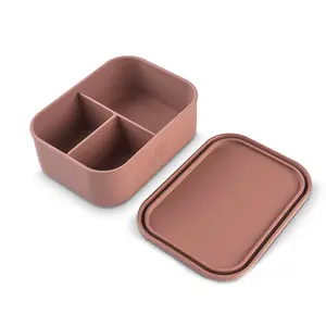 Silicone Bento Lunch Box, leakproof Lunchbox, reusable oven, microwave oven safe three compartments for gym meal prep, kids lunchbox tableware.