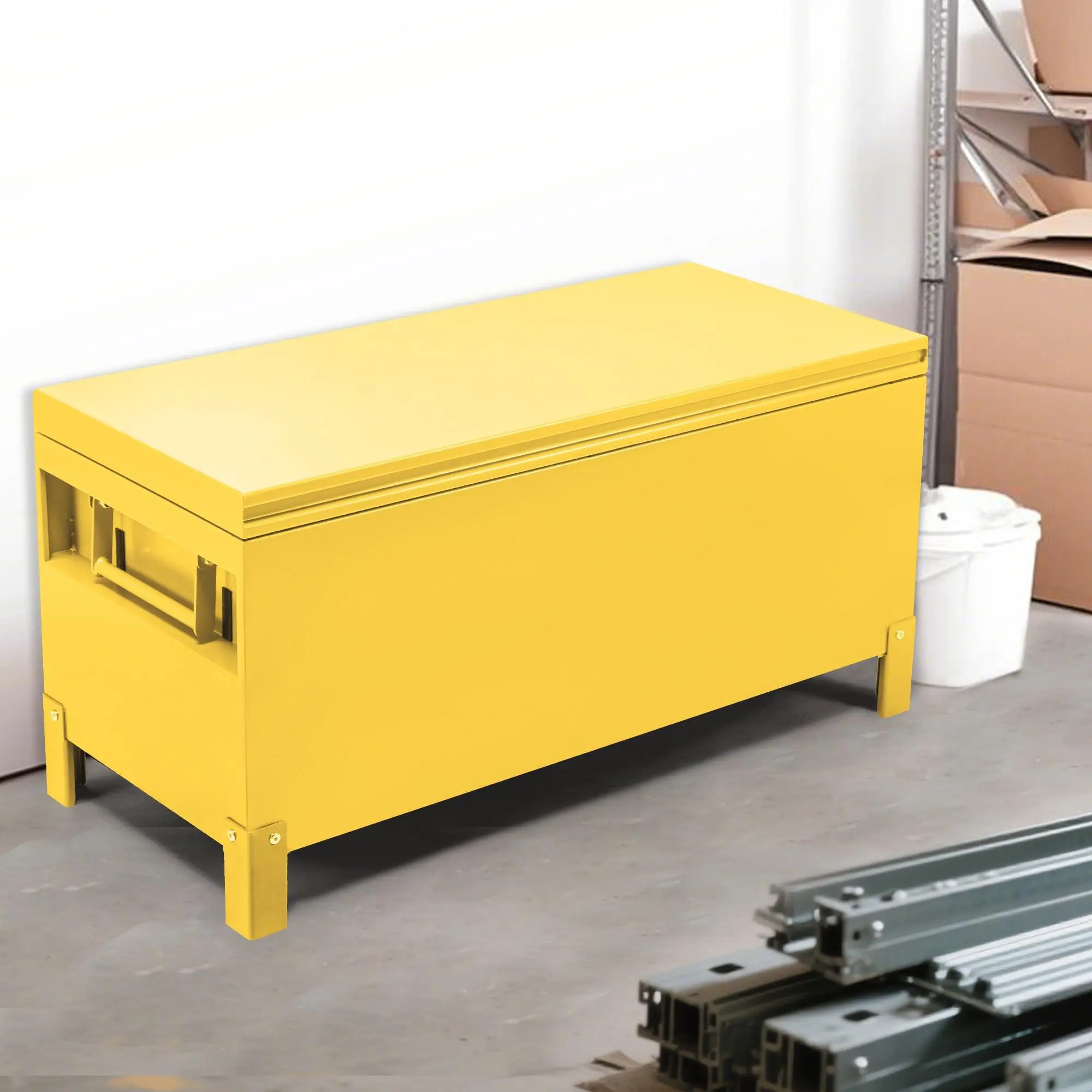 Aluminum Truck Tool Box Jobsite Storage Box Toolbox Chest Cabinet Heavy Duty Truck Bed Toolbox Gangboxes Tools Organizer Pick Up Truck Bed RV Trailer With Side Handles (36x15 Inch / Steel /