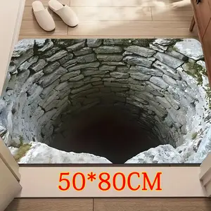 3D Optical Illusion Endless Abyss Non Slip Door Floor Mat Washable Deep Well 50X80CM Interactive Visual Fun for Entryways Living Rooms & Hallways