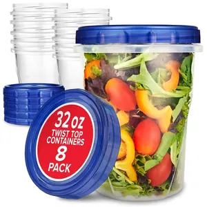 Stock Your Home 32oz Plastic Containers with Twist Top Lids (3 Pack) – Quart Freezer Containers for Leftovers, Airtight Reusable Soup Storage, Microwave & Dishwasher Safe