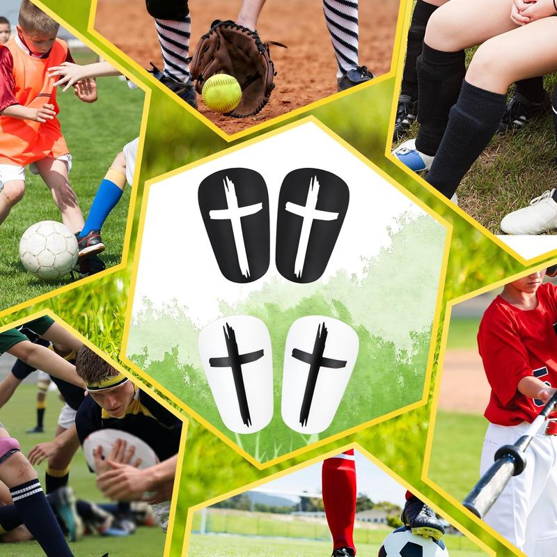 2 Pairs Mini Soccer Shin Guards Christian Faith, 3.94x2.36 Inch Black & White Cross Style Extra Small Football Shin Protector Tiny Shindefender Protective Equipment for Kids Boys Girls Adults