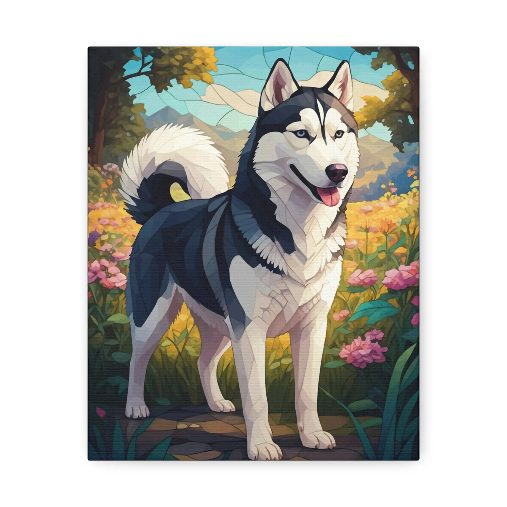 Siberian Husky Stained Glass Prairie Canvas Print | Premium Dog Art | Tritan