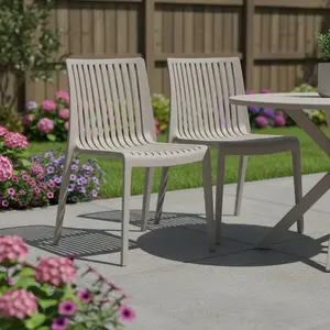 360 stand Taupe Heavy-Duty Plastic Stacking Accent Chair Set of 2 (32.30x22.40x19.80 in.) - Patio Outdoor Furniture, Outdoor Furniture Set