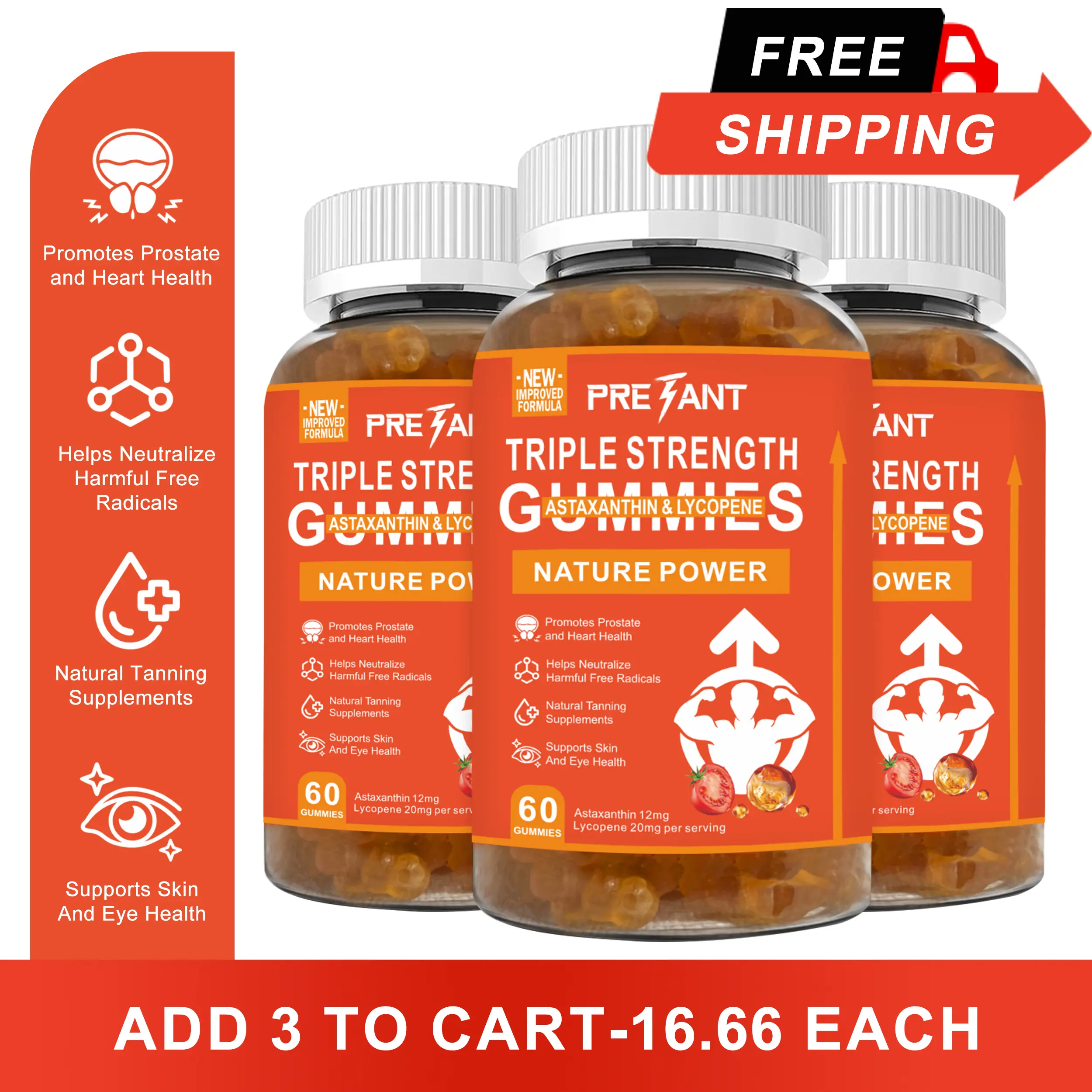 PRETANT-Prostate Health Support Supplement, Astaxanthin + Lycopene -Clinical Strength Carotenoids Skin Supplement w. 100% Natural Astaxanthin from Mic