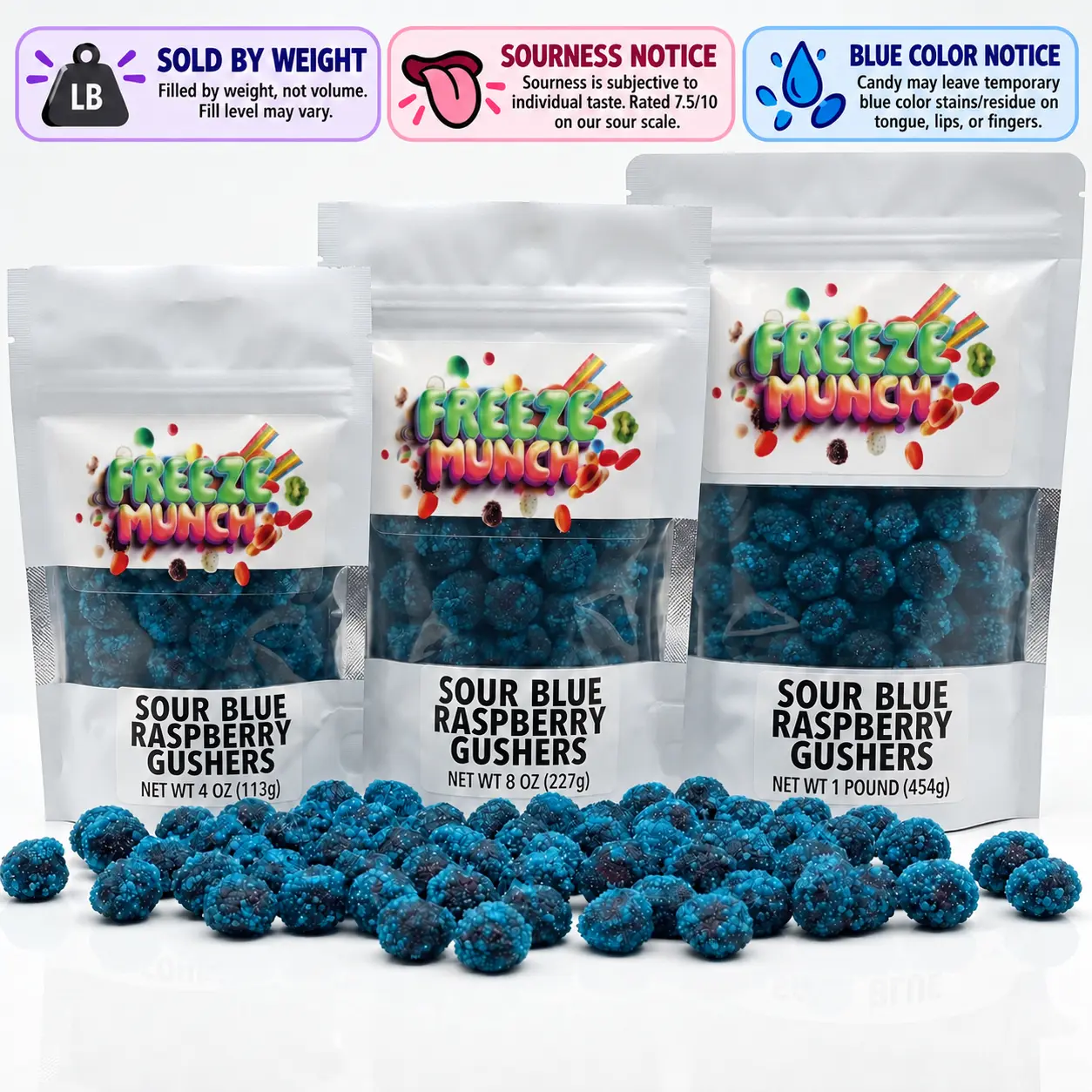 Sour Blue Raspberry Gushers Candy - Sour Blue Raspberry Coated Powder Fruit Snacks Chewy Filled Super Sour Candy