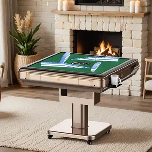 Roller Coaster Version Automatic Foldable Mahjong Table Champagne Gold With 2-Sets 44MM Extra Large Tiles + USB Charger (Not Included Table Cover)