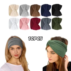 10PCS 5.1*9.2 Inches Women Headbands Absorb Sweat Wide Hair Wrap Extra Turban Head Bands for Lady Large Sport Workout Stretch Non-slip Big Hair Bands Fashion Accessories Outdoorfun
