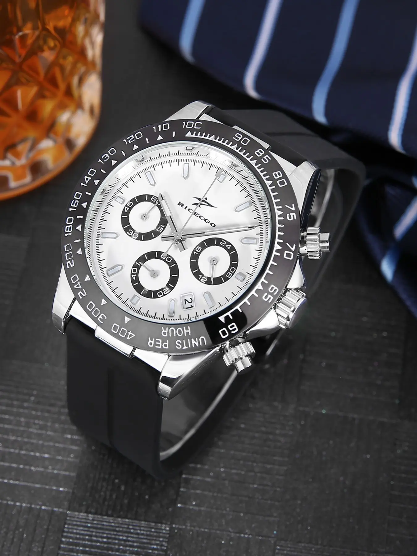 RICECGO Men's Business Watch, Silicone Strap, Date Display, Quartz Watch, Analog Quartz Watches, Men's Watch, Fashion Accessory, Daily Commute, Gift, Father's Day, New Year's Gift