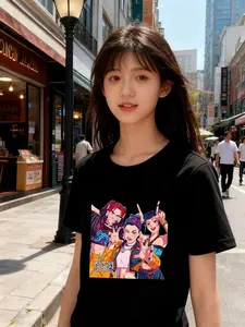 Girls' Summer Witch Hunter Corps Short Sleeve T-Shirt, Cute Graphic Tee, Cute Cartoon Design, Casual Loose-Fitting, Round Neck, Perfect Gift for Kids