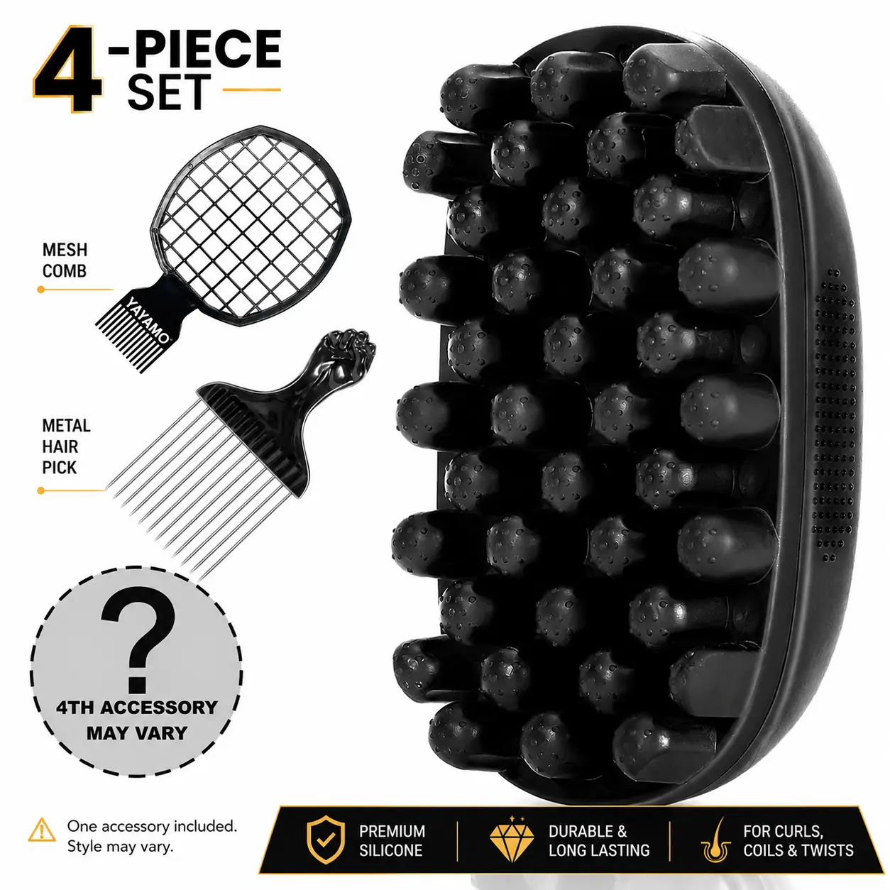 4-in-1 Freeform Styling Kit for Black Hair, Upgraded Silicone Twist Brush with Stainless Steel Metal Fist Pick & Mesh Comb, Professional Afro Hair Care Set for Coils and Twists Curling Comb