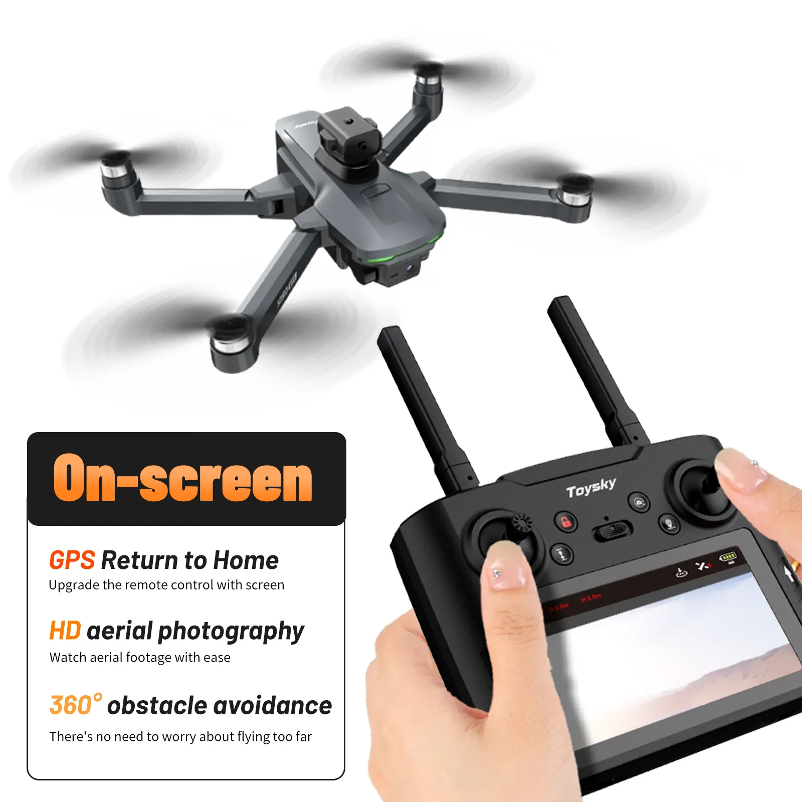 GPS Drone with 4K Dual Camera for Adults, FPV RC Quadcopter with 4.5" Large Screen Remote Control, Brushless Motor, Auto Return Home, Follow Me, 2 Batteries and Carrying Case