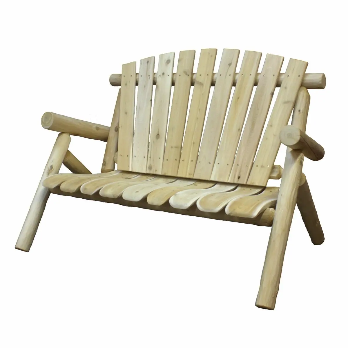 HomeRoots 370288 Rustic Cedar Wood Loveseat Bench - 50x30x39 in, 60 lbs, Natural Finish, Solid Slats, Durable Construction, Weatherproof, Multi-Seat, Assembly Required, for Living Room, Office