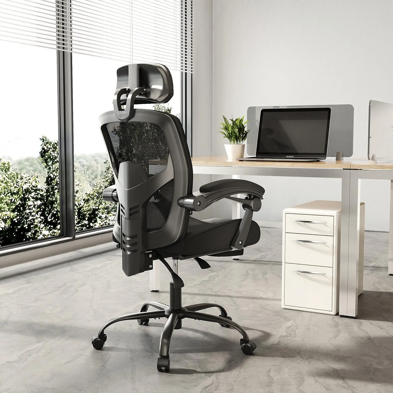 DUMOS High-Back Mesh 360° Wheel-Based Desk Chair, Adjustable Headrest, Comfortable Lumbar Support, Rolling Office Computer Work Chair, 360° Desk Chairs, Wheel-Based Desk Chairs