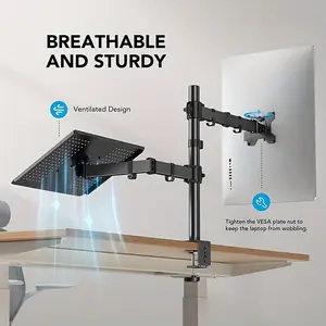 1pc Adjustable Dual-Head Laptop Monitor Stand Made of Iron: A Breathable and Sturdy Desk Mount with Tray.