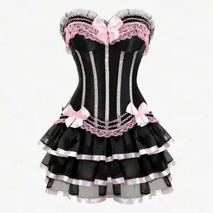 Corset Dress Corsets Stripe Top  With Fluffy Pleated Layered Tutu Skirt Corset Skirt Set  suit 8068+3704