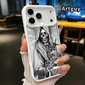 Skull Devout Grace Pattern Magnetic Phone Case for iPhone 17 16  Pro Max Plus 15 14 13 12 11 Air E Non-Yellowing Clear Crystal Drop-proof Slim Silicone Shockproof Transparent Acrylic Cover Supports Wireless Charging