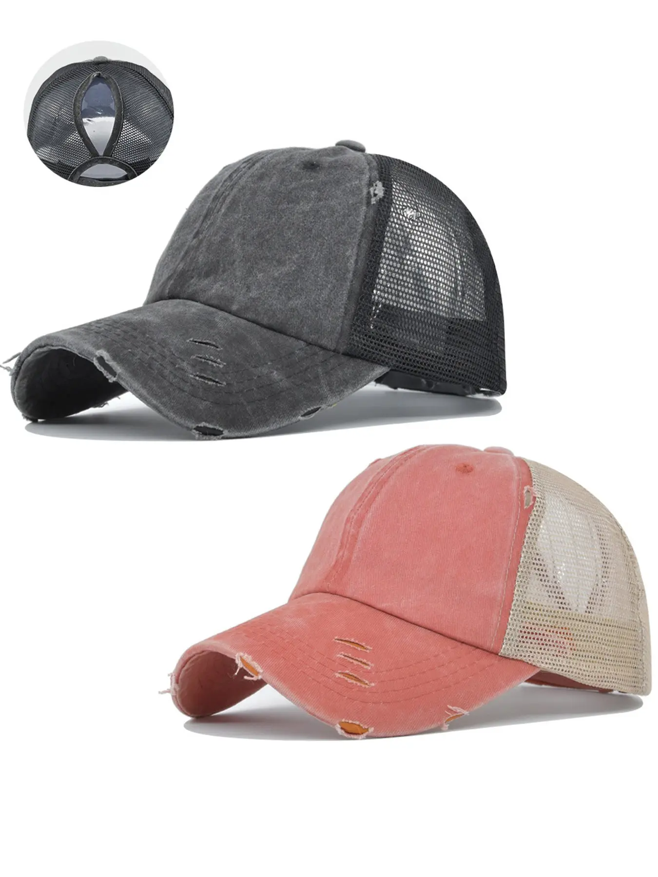 2Pack Ponytail Hat for Women - Baseball Cap with Adjustable Fit & High Pony Tail Criss Cross Back for Everyday Wear, Athletic Hats, Hat Set, Polyester Cap, Cool Hats