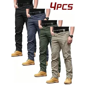 4 Pcs Men Tactical Cargo Pants Multi Pockets Casual Work Trousers for Spring Autumn Outdoor Camping, Belt Excluded Perfect Father's Day Gift