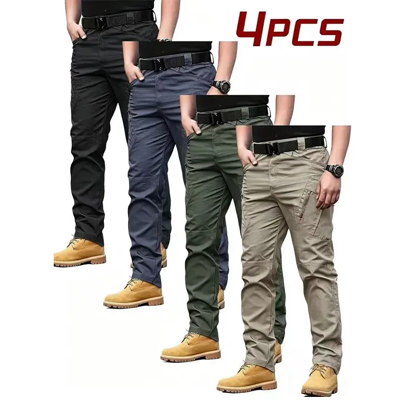 4 Pcs Men Tactical Cargo Pants Multi Pockets Casual Work Trousers for Spring Autumn Outdoor Camping,