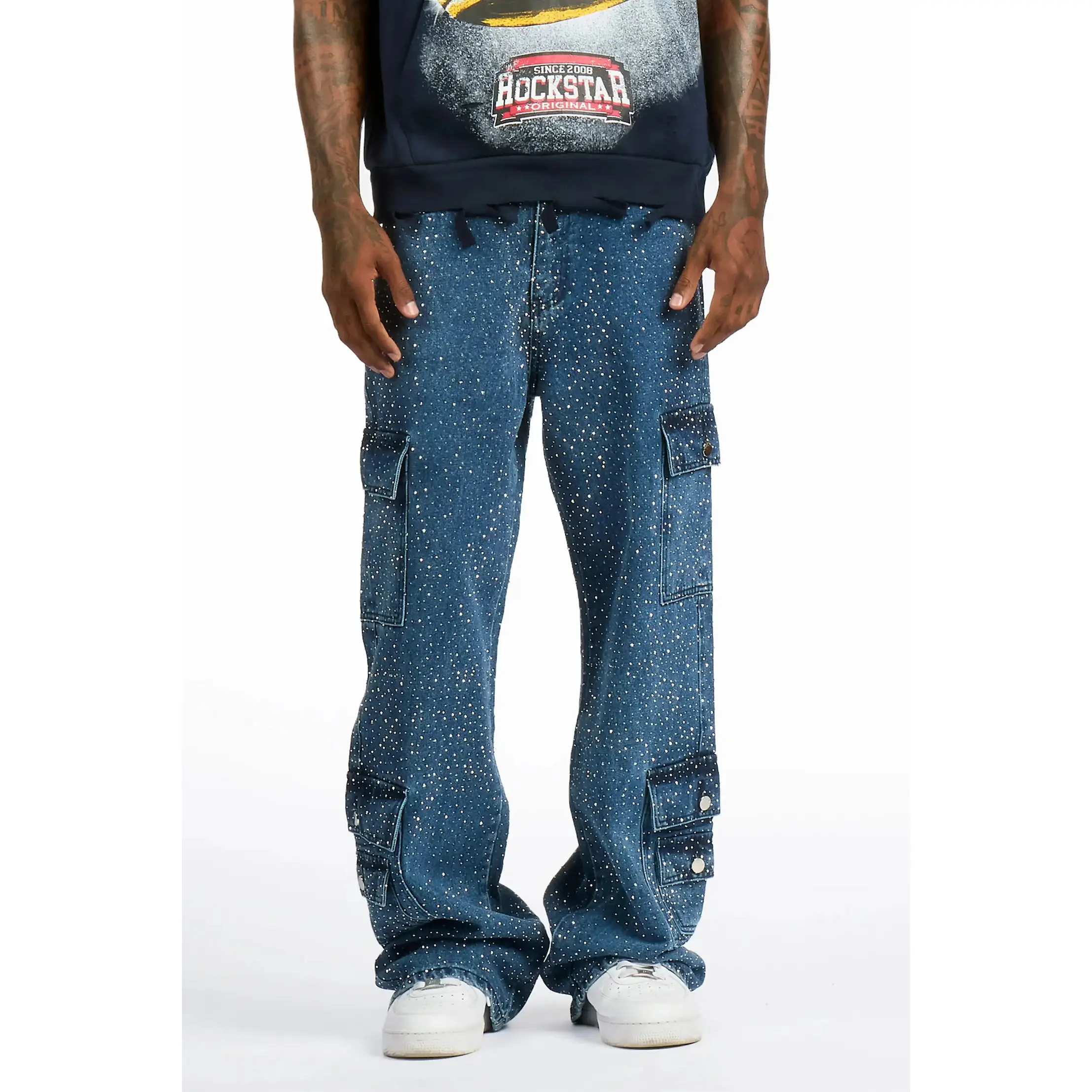 Aeson Dark Blue Rhinestone Baggy Fit Jean