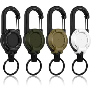 4 Pieces Heavy Duty Carabiner Badge Holder Retractable Badge Reel ID Holder Extendable Key Ring Key Holder for 8 oz ABS Casing with 24 inches Steel Cord, Multifunctional Climging Hook ID Holder