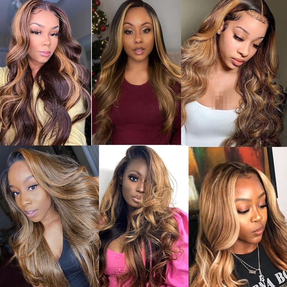 Odbe Hair P4/27 Highlight Body Wave Bundles 26 28 Inch Ombre Brown 12A Brazilian Virgin Unprocessed Human Hair Extensions Weave 1 3 4 Bundles for Women