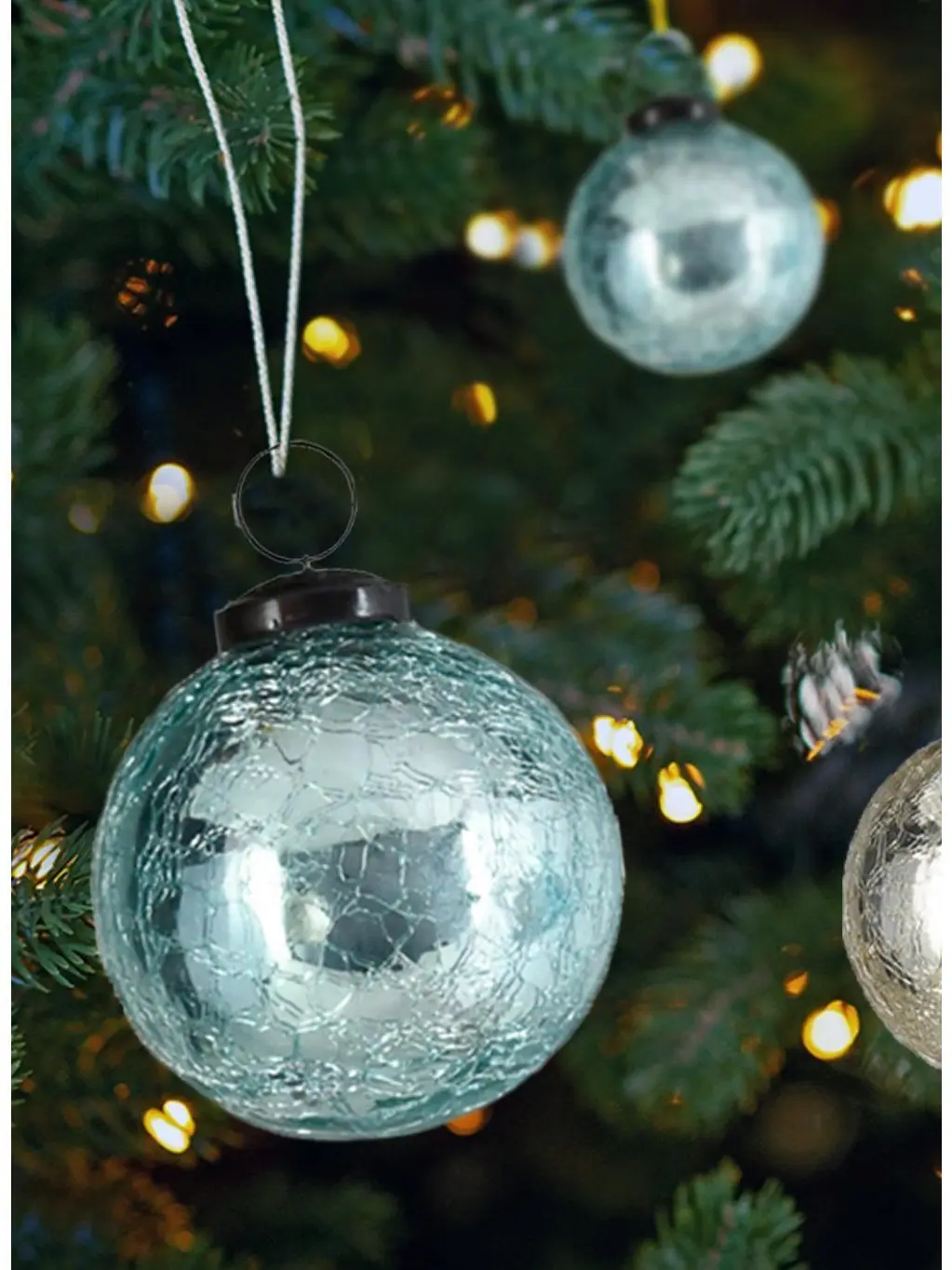 3" Colorful Crackled Ornament Ball - Set of 4