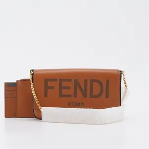 Pre-owned FENDI Calfskin Crossbody Bags Wallet On Chain Crossbody Brown Leather BGP205936 Maya