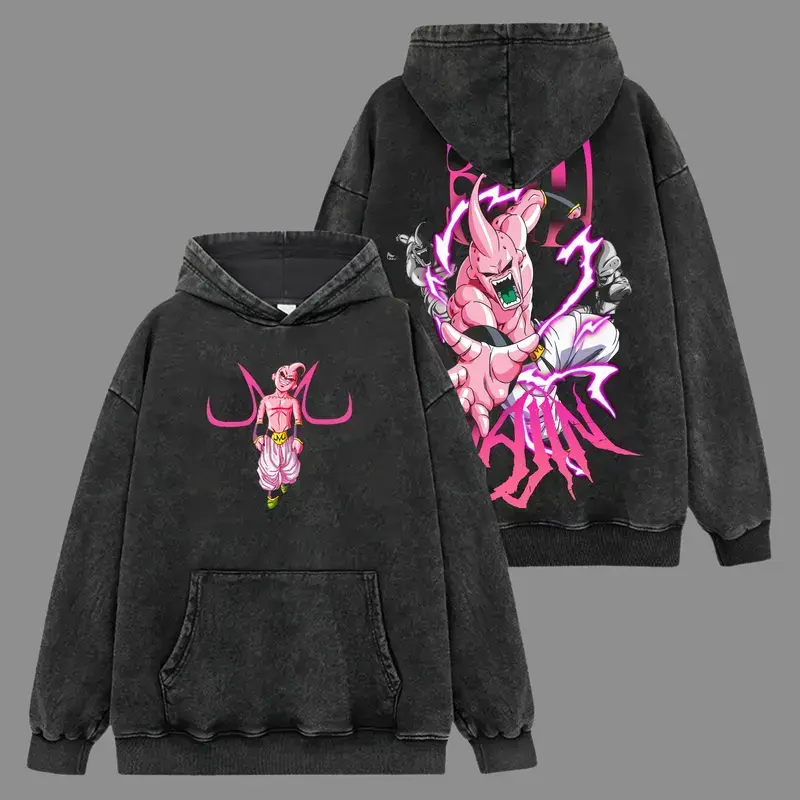 Majin Buu Hoodie-Shirt V2 Premium 100% Acid Wash , Dragon Ball Fans, Anime Graphic Hoodie, Streetwear Hoodie Unisex Oversize Gift for Anime Lovers Oversized