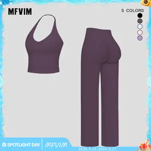 MFVIM Sporty Two-Piece Set Women’s Plain Crop Cami Top & Flare Leg Pants Sports Set, Sporty Casual Comfy Breathable Two-Piece Outfits for Yoga, Gym, Workout, Running, Gym Workout Clothes