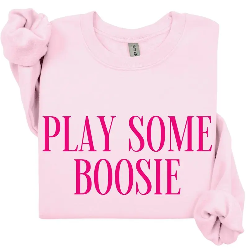 Play Some Boosie Graphic Sweatshirt, Unisex Casual Crewneck Pullover, Classic Fit Cotton Blend Top, Tops, T-Shirt, Spandex, Round Neck