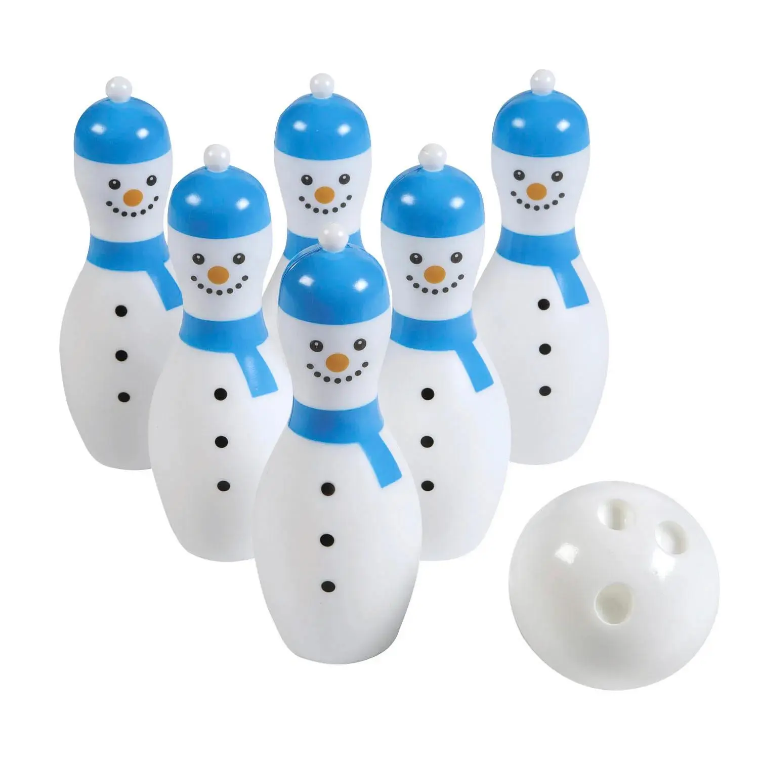 Winter Snowman Blue & White Plastic Bowling Game Set, Unisex Family Entertainment for Celebrations with Ball