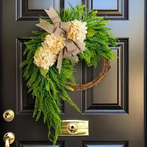 Rustic Farmhouse Wreath Hanging Decor, Bow Wall Ornament, Artificial Flower Ring Door Decoration for Wedding Party Christmas Thanksgiving