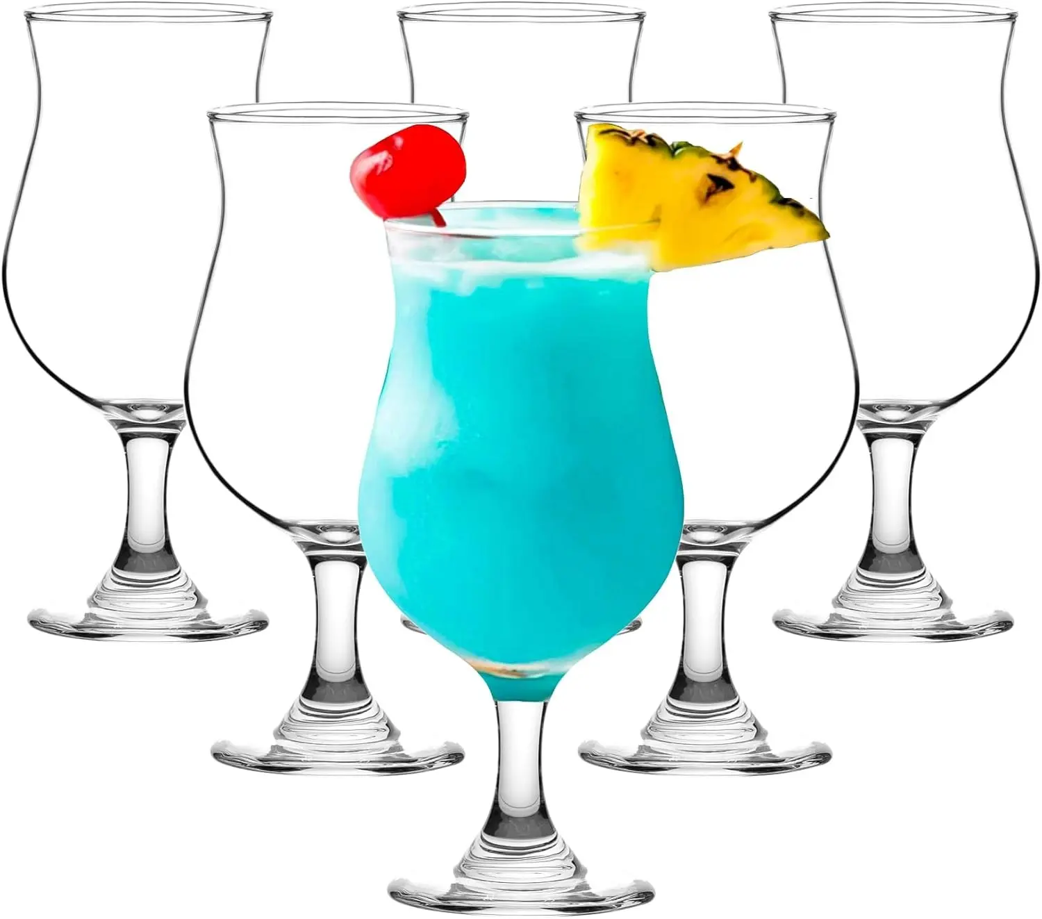 Hurricane Glasses Set of 6-13 Oz Milkshake Tall Cocktail Glasses for Mojito, Margarita, Sangria, Pina Colada Glass - Stemmed Coupe Glassware 395 Ml