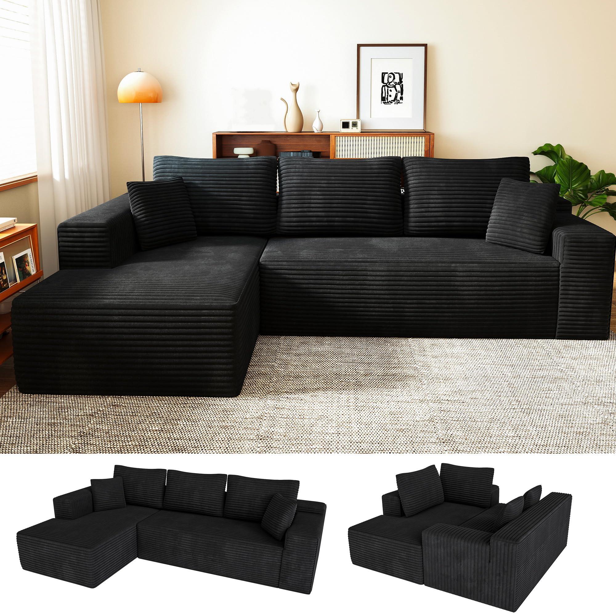 106.3" L-Shaped Modular Corduroy Sectional Sofa, 1400 LBS, No Assembly, Cooling Gel Foam Pet Friendly Cloud Couch for Living Room