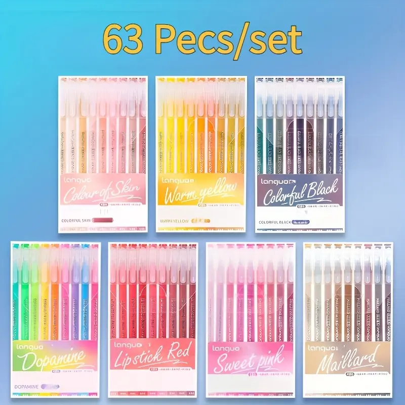 Art Markers Set - 63 Pcs (9 Pcs/Box) High-Quality Double Ended Color Pens, Office Stationery for Drawing, Writing,colorful