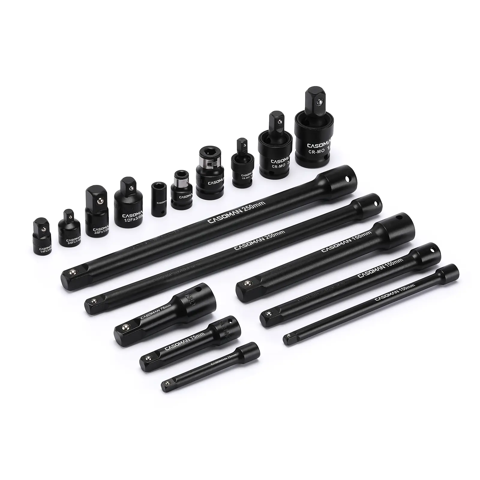 CASOMAN 18-Piece Socket Wrench Drive Tool Accessory Set, Premium CR-V Steel with Black Phosphate Finish, Includes Socket Adapters, Extensions, Universal Joints & Impact Coupler, Professional Father’s Day Gift, Socket Wrench Set, DEALS FOR YOU DAY