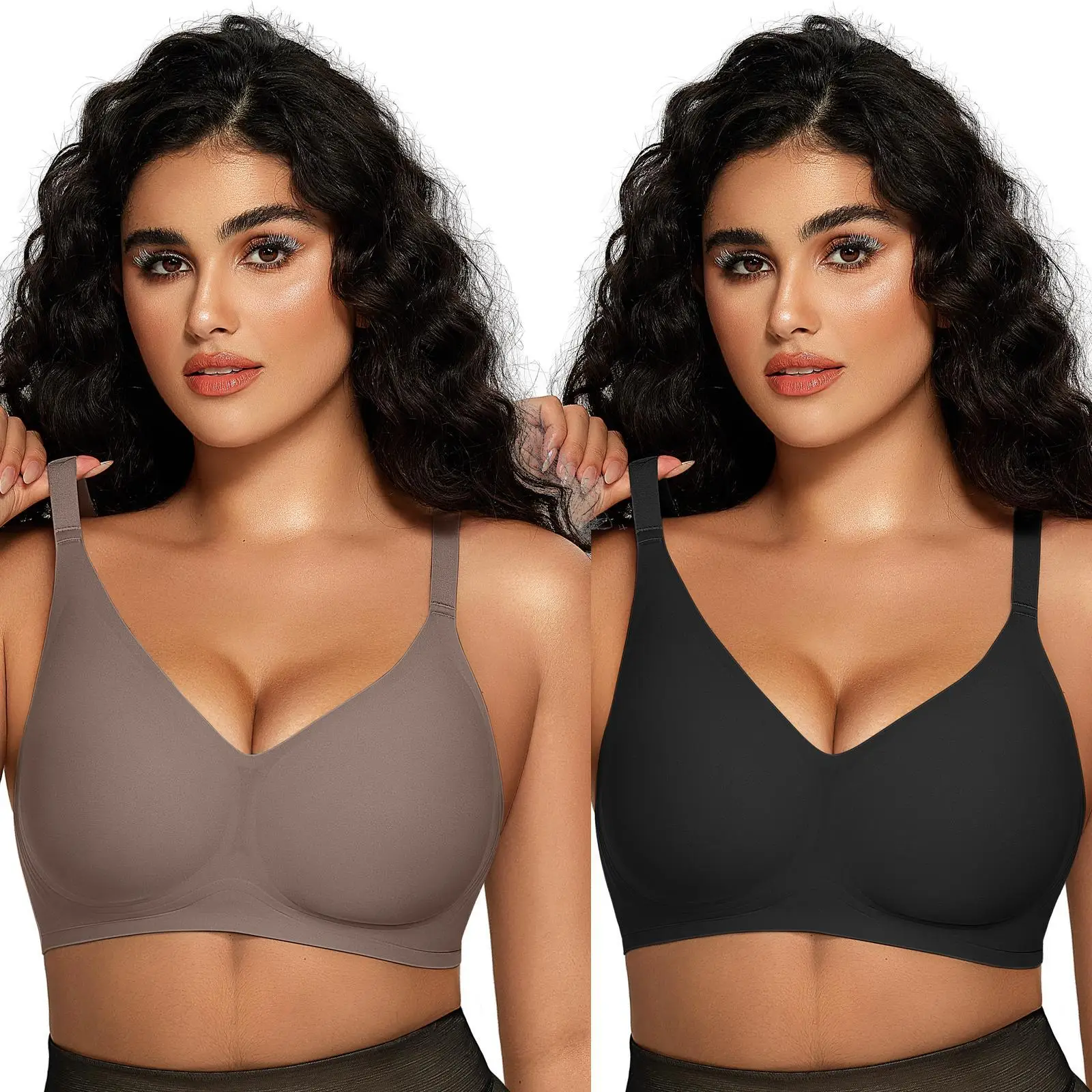 OEAK 2PCS Women Comfortable Push Up Bras Wireless Seamless Full Coverage Bra Buttery Soft Everyday Tshirt Bra Convertible Bra